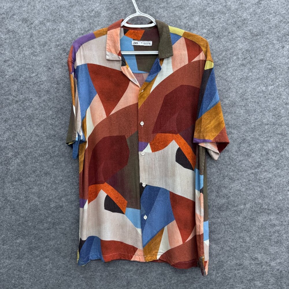 ZARA Men's Abstract Print Button-Down Shirt Short Sleeve, Size L